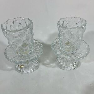 RETIRED PARTYLITE WILLIAMSBURG QUILTED CRYSTAL BOTIVE CANDLE HOLDERS PAIR PREOWN